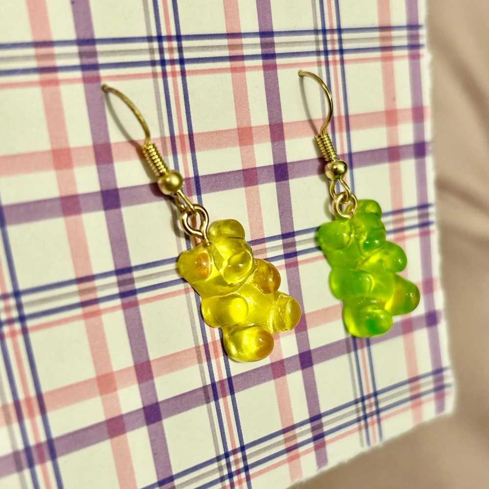 Yellow and Green Gummy Bear Earrings - Picture 3 of 5